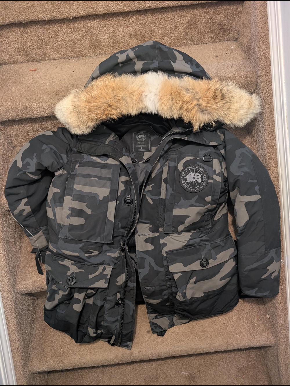 Canada Goose Black and Gray Camo Parka with Arctic Program Patch